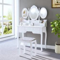 Coiffeuse de 35,5 po par HomCom avec 7 tiroirs, blanc -HOMCOM Soldes 2022 330936159 AlternateImage3 l