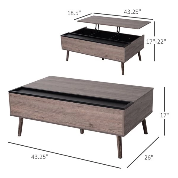 Table basse en composite gris par HomCom avec plateau relevable et cadre en acier 3 Table basse en composite gris par HomCom avec plateau relevable et cadre en acier – Image 3