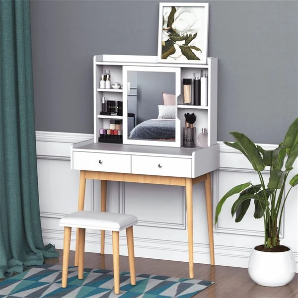 Coiffeuse de 31,5 po par HomCom en bois blanc 2 Coiffeuse de 31,5 po par HomCom en bois blanc – Image 2