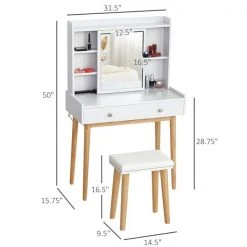 Coiffeuse de 31,5 po par HomCom en bois blanc 7 Coiffeuse de 31,5 po par HomCom en bois blanc -HOMCOM Soldes 2022 330936207 AlternateImage2 l
