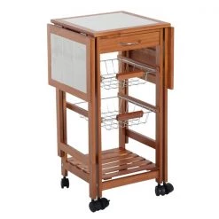 Chariot de cuisine HomCom avec base en bois brun et dessus en tuiles de 14,57 po x 35,83 po x 29,53 po -HOMCOM Soldes 2022 330936215 AlternateImage3 l