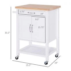 Chariot de cuisine HomCom avec base en bois blanc et dessus en bois d'hévéa de 18,9 po x 25,59 po x 35,43 po -HOMCOM Soldes 2022 330936239 AlternateImage2 l