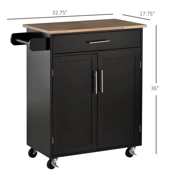 Chariot de cuisine HomCom avec base en bois noir et dessus en bois d'hévéa de 17,75 po x 33,75 po x 36 po 3 Chariot de cuisine HomCom avec base en bois noir et dessus en bois d'hévéa de 17,75 po x 33,75 po x 36 po – Image 3
