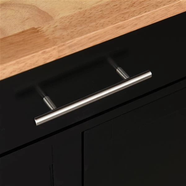 Chariot de cuisine HomCom avec base en bois noir et dessus en bois d'hévéa de 17,75 po x 33,75 po x 36 po 4 Chariot de cuisine HomCom avec base en bois noir et dessus en bois d'hévéa de 17,75 po x 33,75 po x 36 po – Image 4