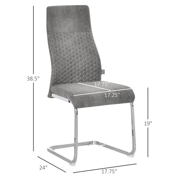 Chaise d'appoint contemporaine à dossier haut par HomCom rembourrée en polyester gris avec cadre en métal, ensemble de 2 2 Chaise d'appoint contemporaine à dossier haut par HomCom rembourrée en polyester gris avec cadre en métal, ensemble de 2 – Image 2