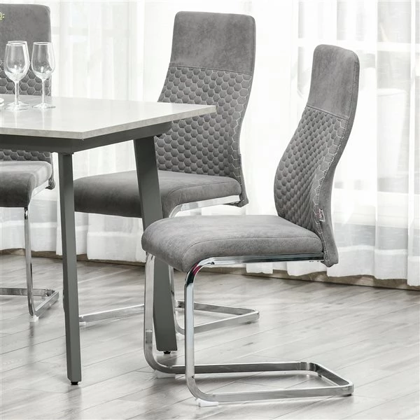 Chaise d'appoint contemporaine à dossier haut par HomCom rembourrée en polyester gris avec cadre en métal, ensemble de 2 4 Chaise d'appoint contemporaine à dossier haut par HomCom rembourrée en polyester gris avec cadre en métal, ensemble de 2 – Image 4