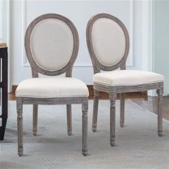 Chaise d'appoint contemporaine par HomCom rembourrée en lin ivoire avec cadre en bois, ensemble de 2 -HOMCOM Soldes 2022 330936276 AlternateImage4 l