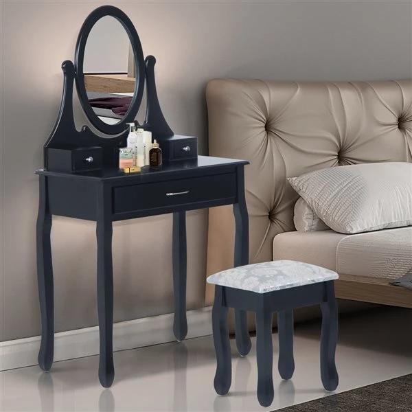 Coiffeuse en bois noir par HomCom de 31,5 po 2 Coiffeuse en bois noir par HomCom de 31,5 po – Image 2