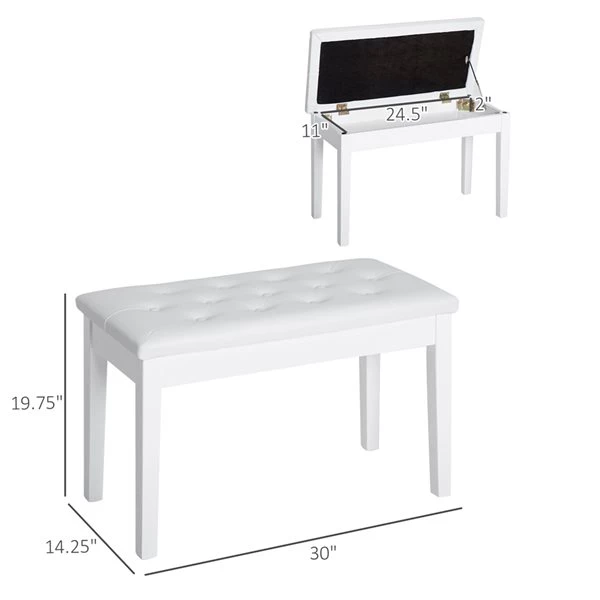 Banc de piano HomCom moderne blanc avec rangement 3 Banc de piano HomCom moderne blanc avec rangement – Image 3