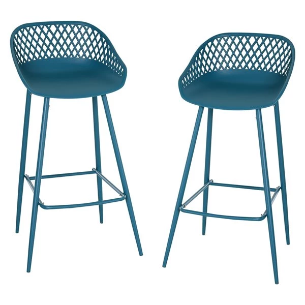 Tabourets de bar rétro bleus Homcom en métal avec repose-pieds, ensemble de 2 1 Tabourets de bar rétro bleus Homcom en métal avec repose-pieds, ensemble de 2