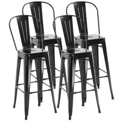 Tabourets de bar noirs de style industriel Homcom en métal avec coussinets antidérapants, ensemble de 4