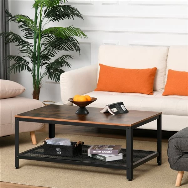 Table basse en composite noir par HomCom avec cadre en acier 2 Table basse en composite noir par HomCom avec cadre en acier – Image 2