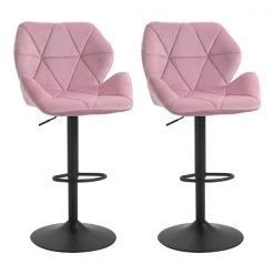 Tabourets de bar rembourrés roses Homcom avec hauteur ajustable, ensemble de 2