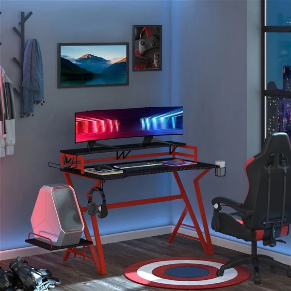 Bureau d'ordinateur moderne et contemporain HomCom noir et rouge de 66,14 po 2 Bureau d'ordinateur moderne et contemporain HomCom noir et rouge de 66,14 po – Image 2