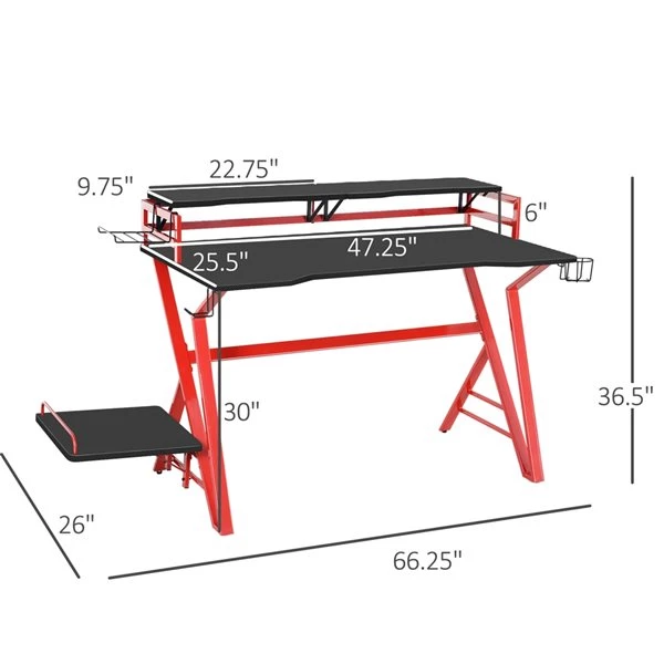 Bureau d'ordinateur moderne et contemporain HomCom noir et rouge de 66,14 po 3 Bureau d'ordinateur moderne et contemporain HomCom noir et rouge de 66,14 po – Image 3