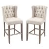 Tabourets de bar rembourrés beiges Homcom en lin avec repose-pieds, ensemble de 2