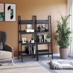 Bibliothèque de style échelle en métal noir par HomCom à 4 tablettes, ensemble de 2 -HOMCOM Soldes 2022 330936309 AlternateImage3 l