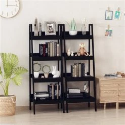 Bibliothèque de style échelle en métal noir par HomCom à 4 tablettes, ensemble de 2 -HOMCOM Soldes 2022 330936309 AlternateImage4 l