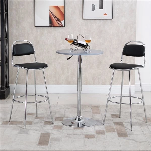 Tabourets de bar rembourrés noirs Homcom en similicuir avec repose-pieds, ensemble de 2 2 Tabourets de bar rembourrés noirs Homcom en similicuir avec repose-pieds, ensemble de 2 – Image 2