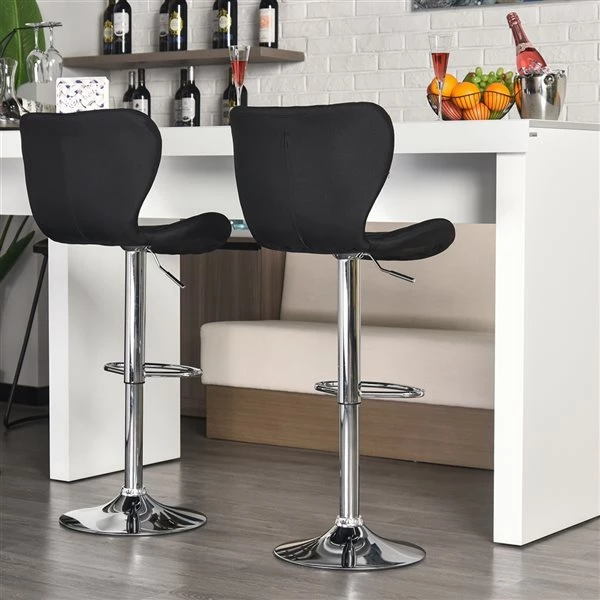 Tabourets de bar pivotants noirs Homcom en lin avec hauteur ajustable, ensemble de 2 3 Tabourets de bar pivotants noirs Homcom en lin avec hauteur ajustable, ensemble de 2 – Image 3