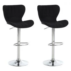 Tabourets de bar pivotants noirs Homcom en lin avec hauteur ajustable, ensemble de 2