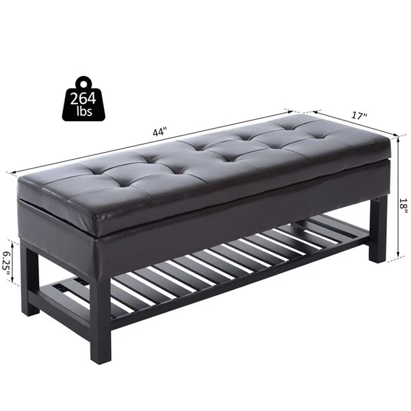 Banc de rangement moderne HomCom brun foncé avec étagère à chaussures 3 Banc de rangement moderne HomCom brun foncé avec étagère à chaussures – Image 3