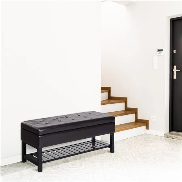 Banc de rangement moderne HomCom brun foncé avec étagère à chaussures 5 Banc de rangement moderne HomCom brun foncé avec étagère à chaussures – Image 5