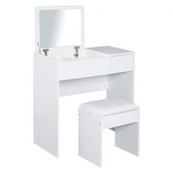 Coiffeuse de 31,5 po par HomCom avec tabouret, blanc
