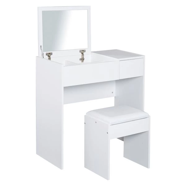 Coiffeuse de 31,5 po par HomCom avec tabouret, blanc 1 Coiffeuse de 31,5 po par HomCom avec tabouret, blanc