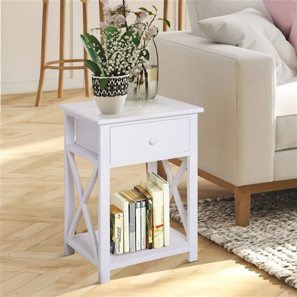 Table pour canapé HomCom rectangulaire en bois, blanc 2 Table pour canapé HomCom rectangulaire en bois, blanc – Image 2