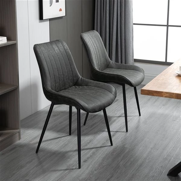 Chaise d'appoint contemporaine par HomCom rembourrée en similicuir gris avec cadre en métal, ensemble de 2 2 Chaise d'appoint contemporaine par HomCom rembourrée en similicuir gris avec cadre en métal, ensemble de 2 – Image 2