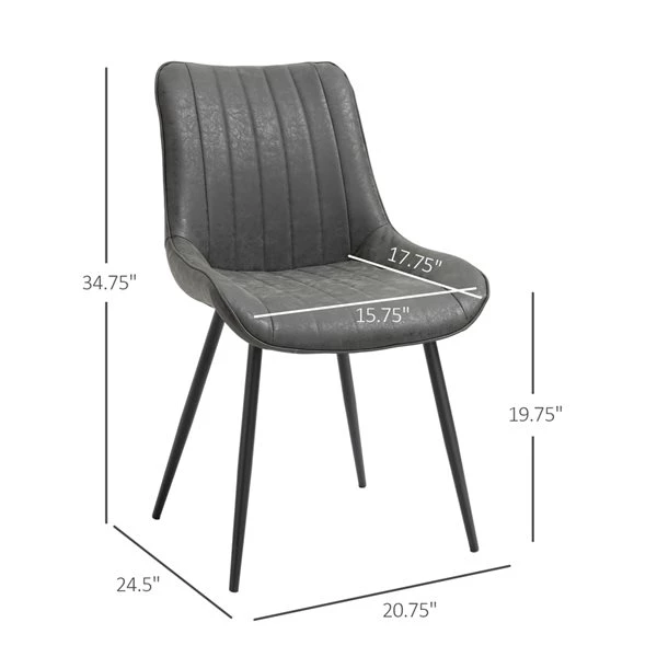 Chaise d'appoint contemporaine par HomCom rembourrée en similicuir gris avec cadre en métal, ensemble de 2 3 Chaise d'appoint contemporaine par HomCom rembourrée en similicuir gris avec cadre en métal, ensemble de 2 – Image 3