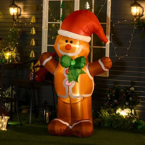 Bonhomme en pain d'épices de Noël gonflable avec DEL par HomCom de 72 po 2 Bonhomme en pain d'épices de Noël gonflable avec DEL par HomCom de 72 po – Image 2