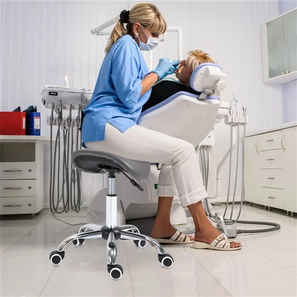 Tabouret à roulettes moderne HomCom en similicuir gris 2 Tabouret à roulettes moderne HomCom en similicuir gris – Image 2