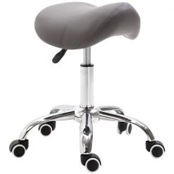 Tabouret à roulettes moderne HomCom en similicuir gris