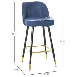 Tabourets de bar rembourrés bleus Homcom avec pattes dorées en acier, ensemble de 2 -HOMCOM Soldes 2022 330936422 AlternateImage2 l