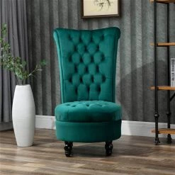 Fauteuil d'appoint à dossier haut rétro HomCom en velours vert foncé -HOMCOM Soldes 2022 330936428 AlternateImage3 l