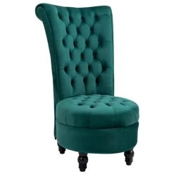 Fauteuil d'appoint à dossier haut rétro HomCom en velours vert foncé