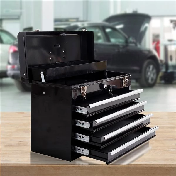 Coffre à outils en acier à 4 tiroirs par HomCom de 20 po l. x 14 po h. 2 Coffre à outils en acier à 4 tiroirs par HomCom de 20 po l. x 14 po h. – Image 2