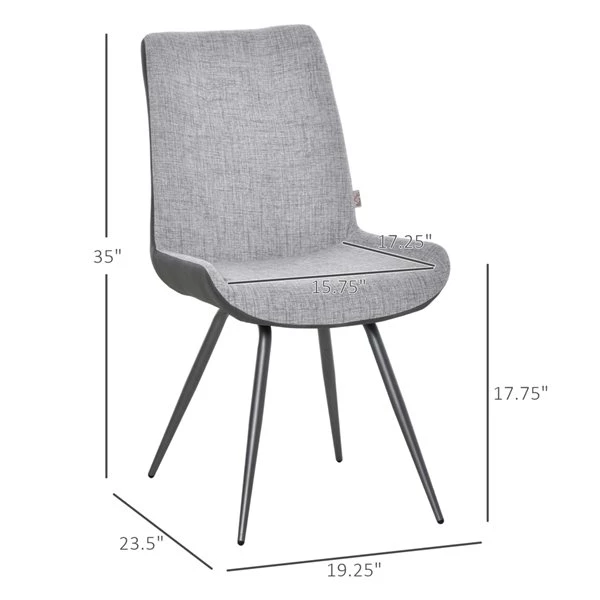 Chaise d'appoint en polyester gris par HomCom contemporaine et rembourrée avec cadre en métal, ensemble de 2 2 Chaise d'appoint en polyester gris par HomCom contemporaine et rembourrée avec cadre en métal, ensemble de 2 – Image 2