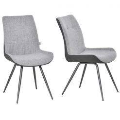 Chaise d'appoint en polyester gris par HomCom contemporaine et rembourrée avec cadre en métal, ensemble de 2