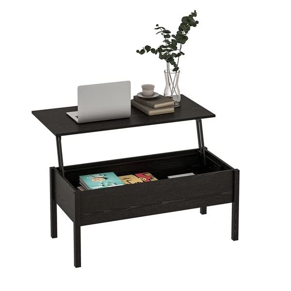 Table basse en composite noir par HomCom avec plateau relevable 2 Table basse en composite noir par HomCom avec plateau relevable – Image 2