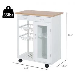 Chariot de cuisine HomCom avec base en bois blanc et dessus en bois de bambou de 14,57 po x 27,56 po x 33,46 po -HOMCOM Soldes 2022 330936445 AlternateImage2 l
