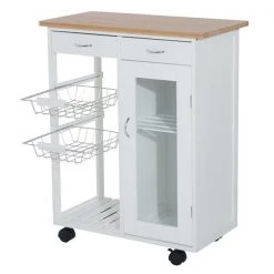 Chariot de cuisine HomCom avec base en bois blanc et dessus en bois de bambou de 14,57 po x 27,56 po x 33,46 po -HOMCOM Soldes 2022 330936445 AlternateImage4 l