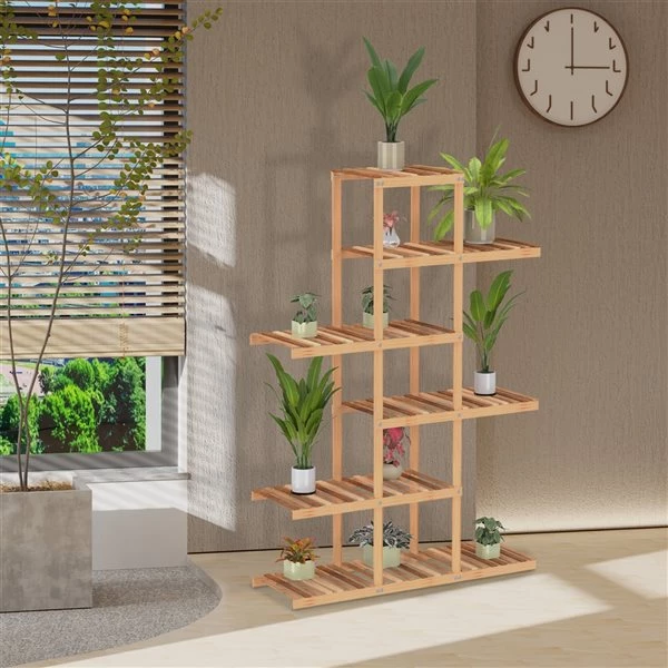 Étagère de rangement moderne à 6 niveaux Homcom de 52 po x 38 1/2 po en bambou 2 Étagère de rangement moderne à 6 niveaux Homcom de 52 po x 38 1/2 po en bambou – Image 2