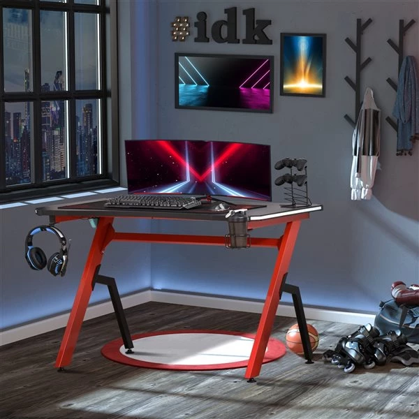 Bureau d'ordinateur moderne et contemporain HomCom noir et rouge de 47,24 po 2 Bureau d'ordinateur moderne et contemporain HomCom noir et rouge de 47,24 po – Image 2