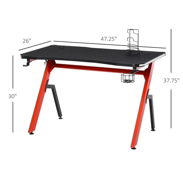 Bureau d'ordinateur moderne et contemporain HomCom noir et rouge de 47,24 po 3 Bureau d'ordinateur moderne et contemporain HomCom noir et rouge de 47,24 po – Image 3