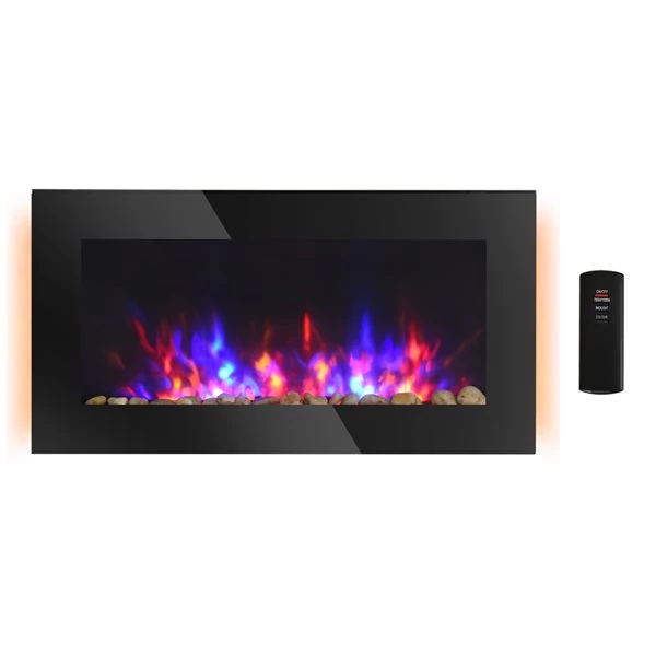 Foyer électrique à installation murale noir par HomCom à DEL de 36 po l. 1 Foyer électrique à installation murale noir par HomCom à DEL de 36 po l.