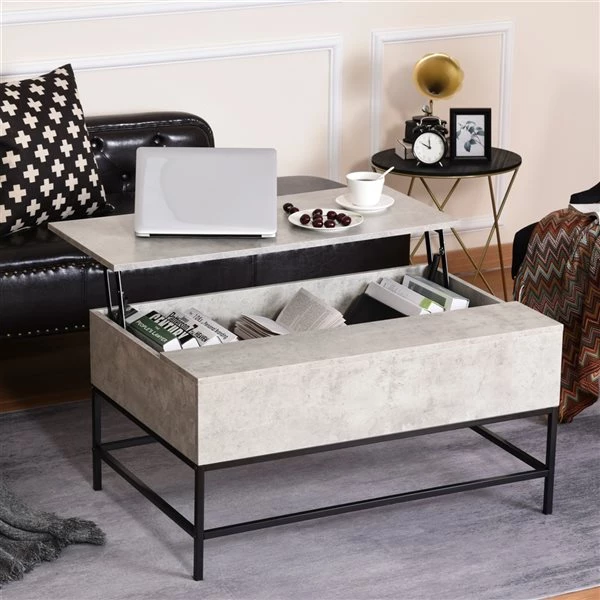 Table basse en composite gris par HomCom avec plateau relevable 2 Table basse en composite gris par HomCom avec plateau relevable – Image 2