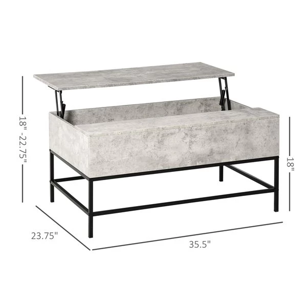 Table basse en composite gris par HomCom avec plateau relevable 3 Table basse en composite gris par HomCom avec plateau relevable – Image 3